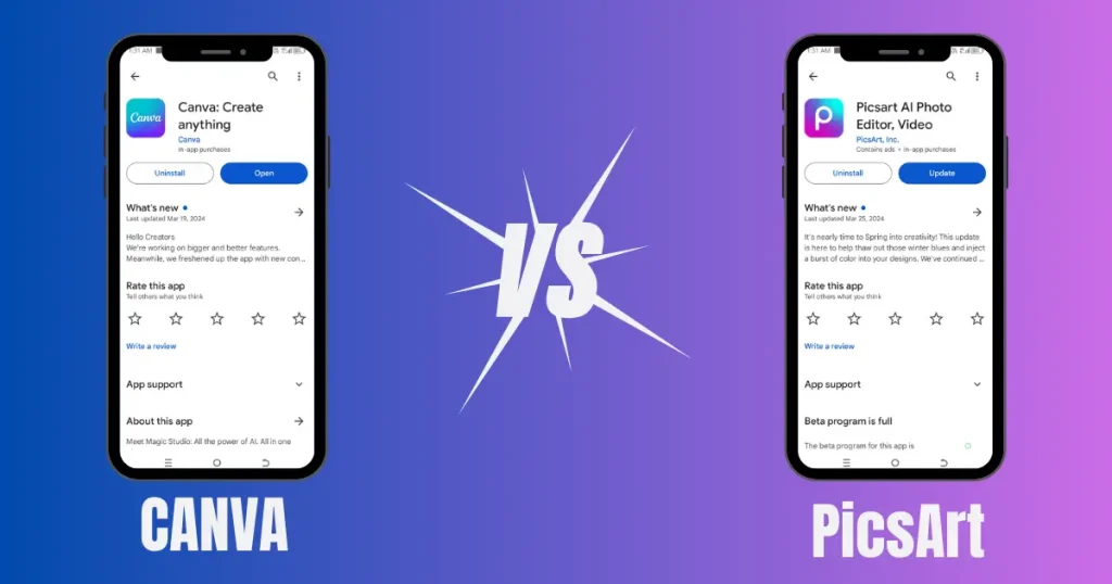 Picsart vs. Canva mobile app