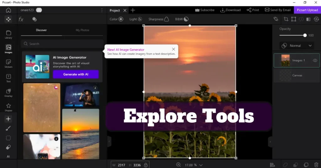 explore tools ,PicsArt for MAC
