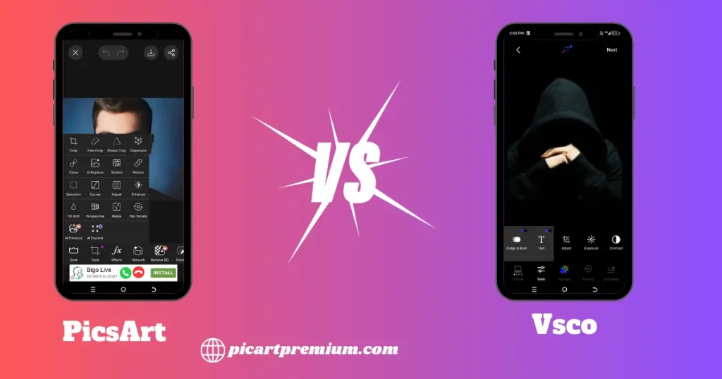 PicsArt vs Vsco -Editing tools